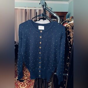 Vintage Gold Beaded Sweater w/ Star Buttons